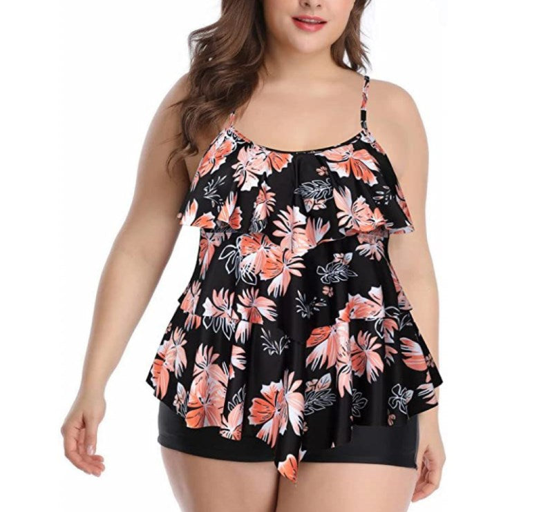Plus Size Floral Halter Skirted Swim Dress