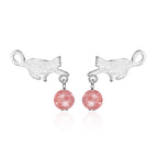 Silver Cat Tassel Stud Earrings with AAA Zircon