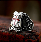 Stainless Steel Cross Shield Epoxy Ring – Bold and Durable Design