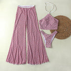 Three-Piece Floral Bikini Set with Beach Pants