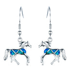 Animal-Themed Blue Opal Horse Earrings in Silver Boho Style