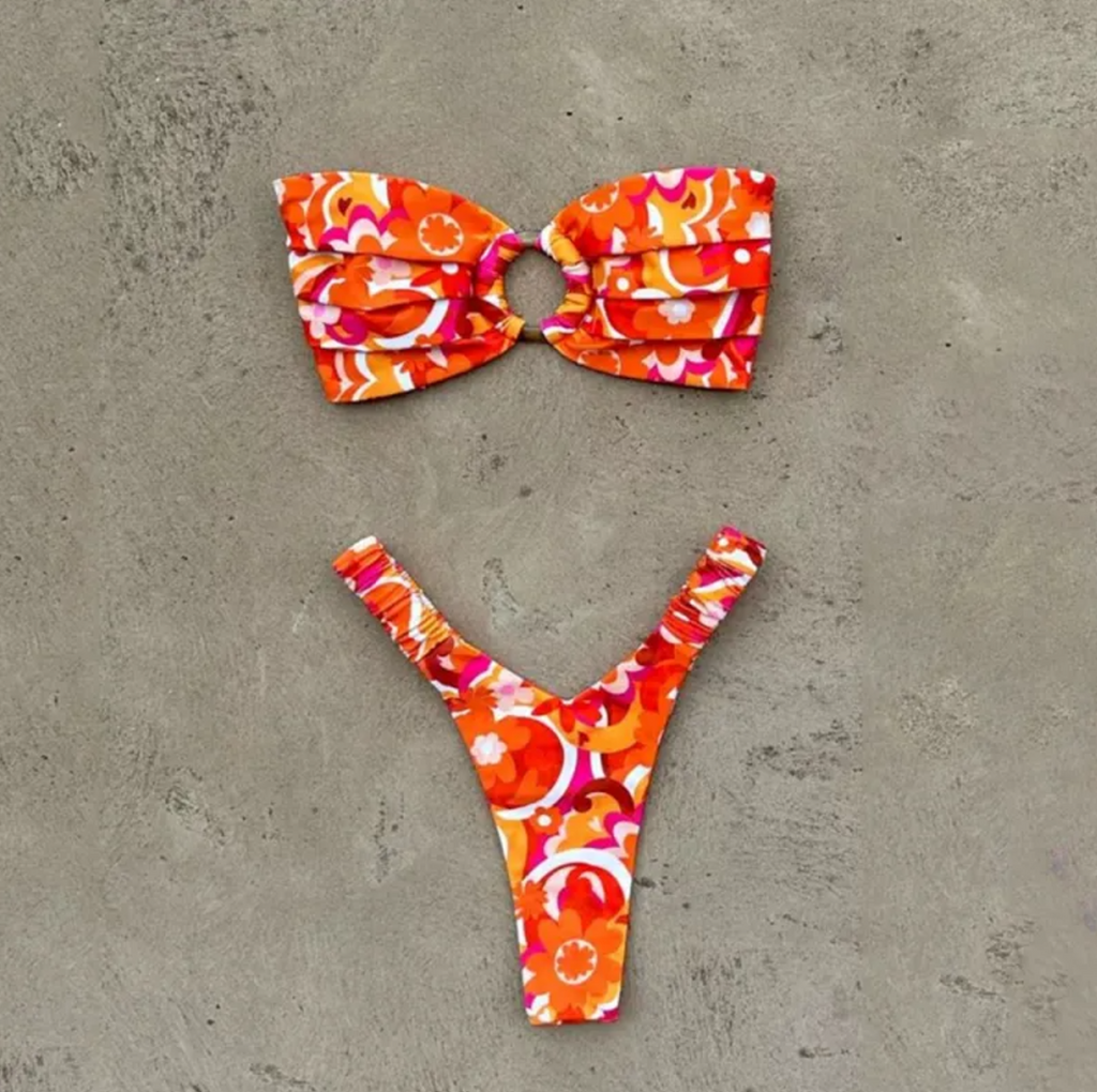 Women's Retro Floral Bandeau Bikini Set