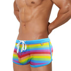 Men's Rainbow Stripe Drawstring Swim Trunks