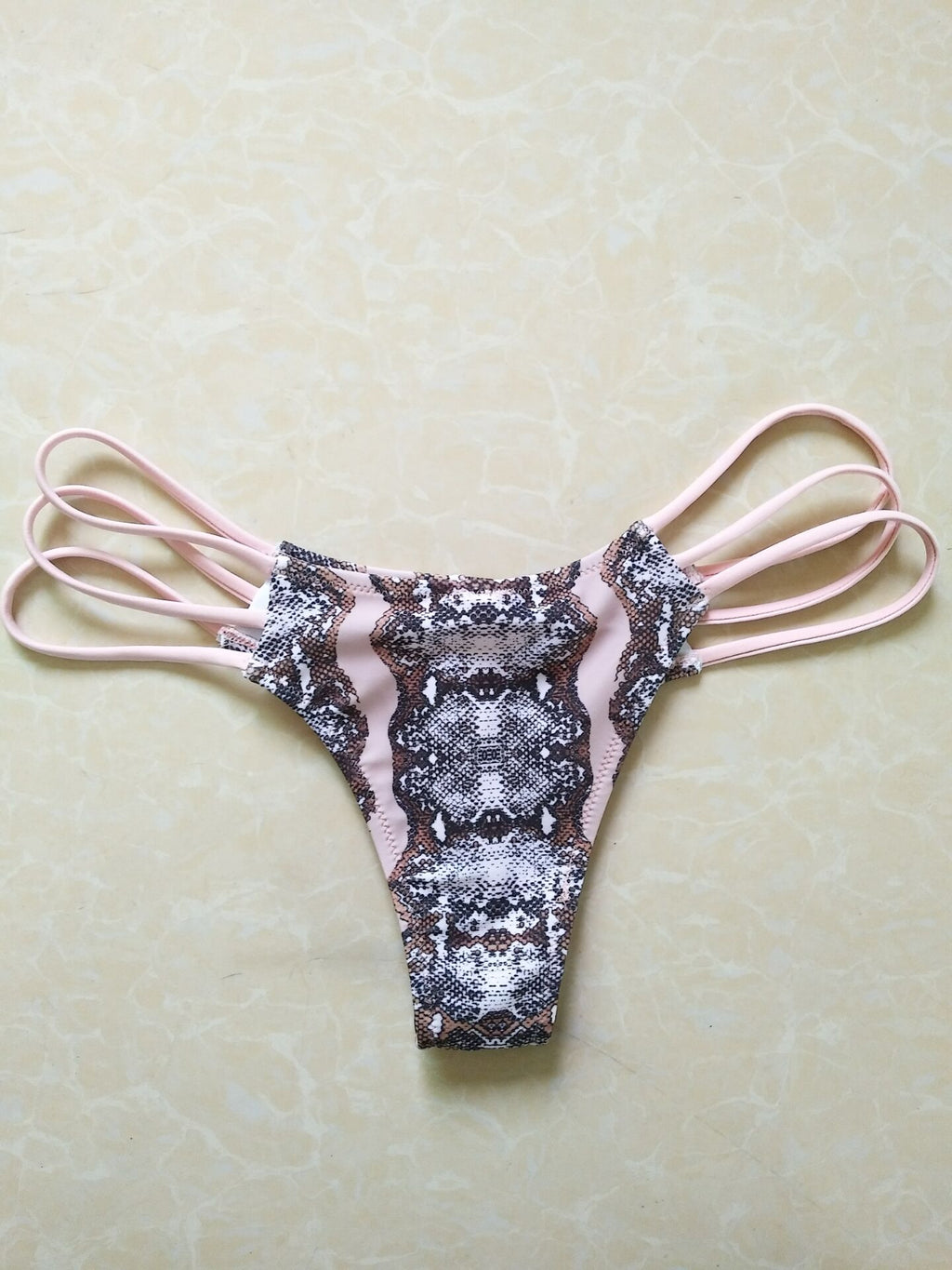 Women's Pink Snake Print Strappy Bikini Set