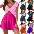 Cross-Front Ruffle Swim Dress