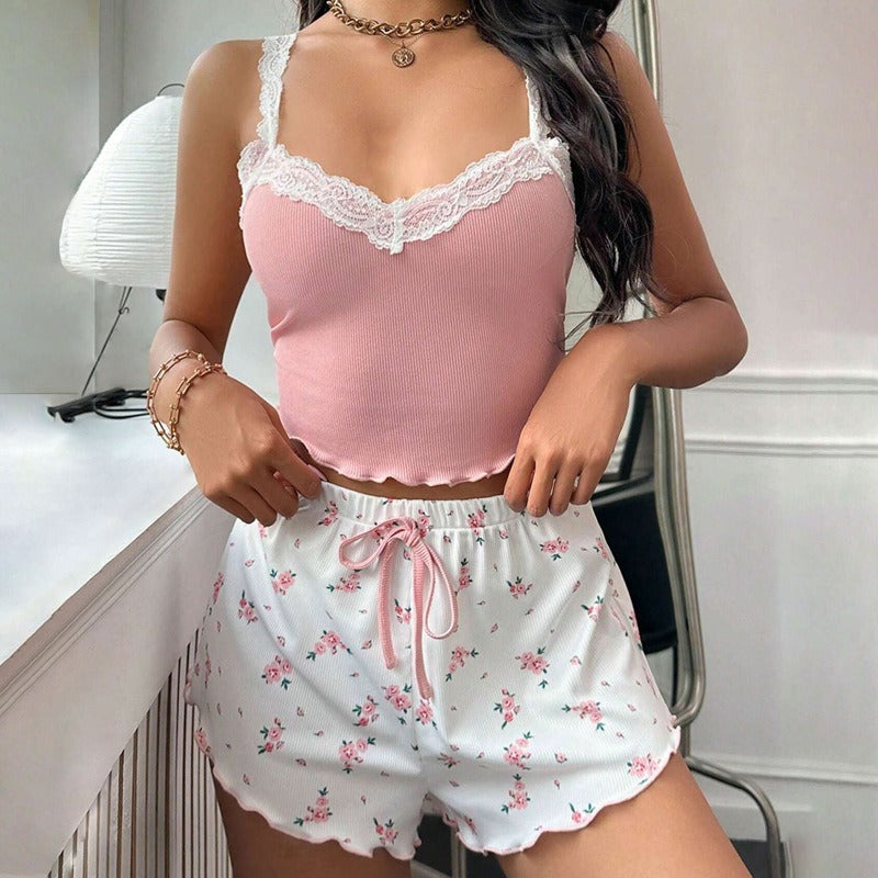 Ladies' Lace Suspender Shorts Set