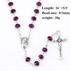 Catholic Beaded Necklace with Purple Glass Crucifix