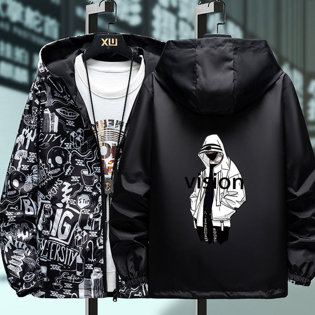 Reversible Men's God Hooded Jacket for Spring & Autumn