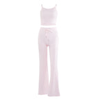 2020 Summer Women's Ribbed Crop Top and Flare Pants Set