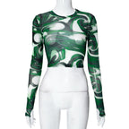 Q21TP574 Women's Casual Autumn Crop Top with Print