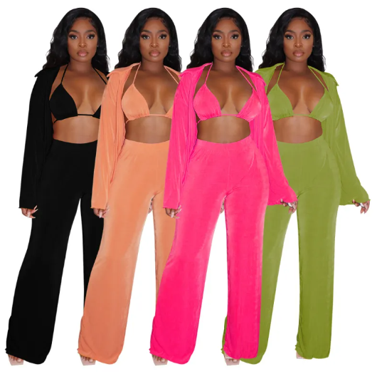 Bikini Top, Pants and Cardigan Set