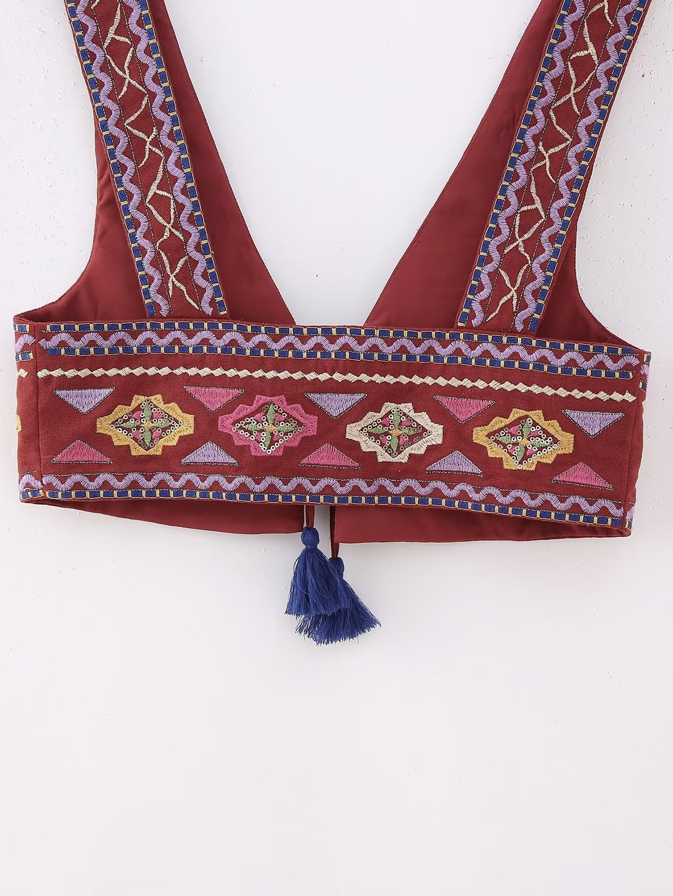 2023 Summer Women's V-Neck Embroidered Crop Top