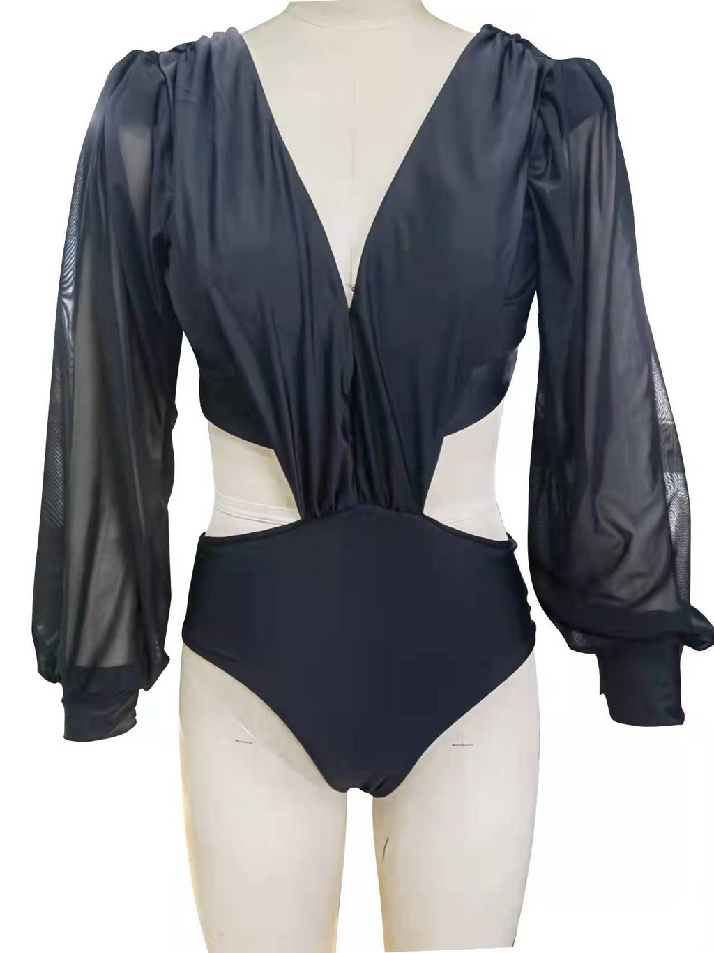 Mesh Puff-Sleeve Cutout One-Piece Swimsuit