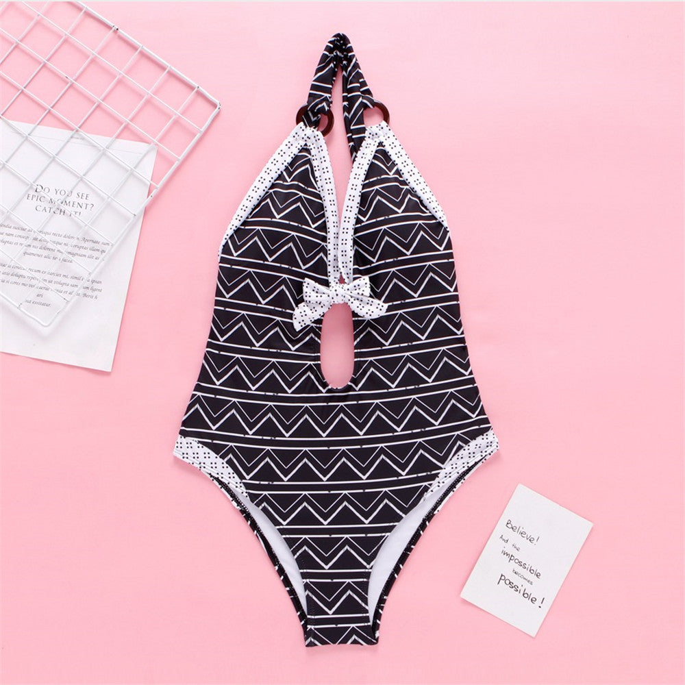 Chevron Print Cutout One-Piece Swimsuit