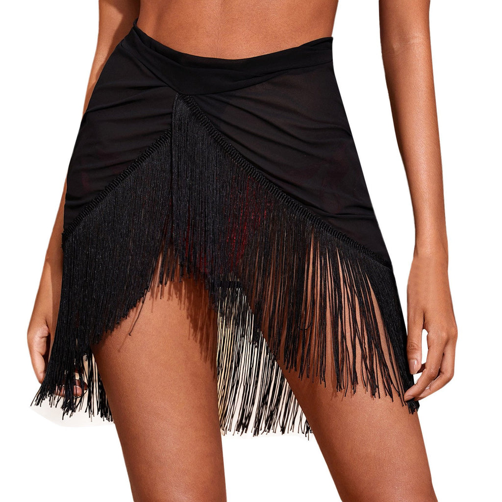 Fringe Mesh Beach Cover-Up Skirt