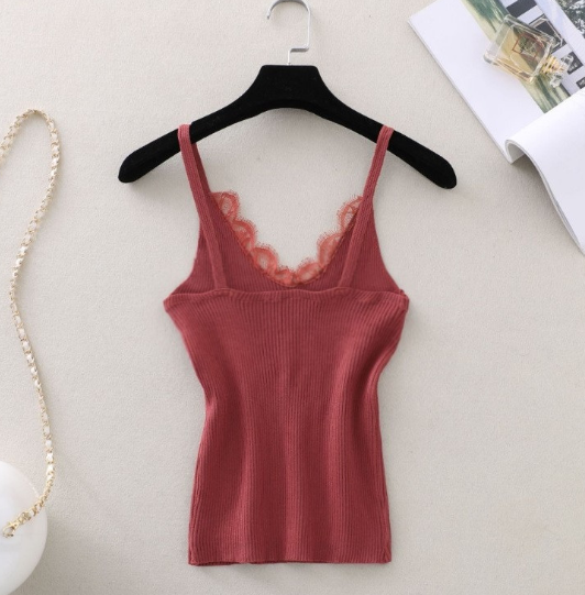 Knit Base Shirt, Lace V-Neck Camisole Top