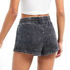 Multicolor Women's Mid-Rise Denim Shorts with Elastic Waist