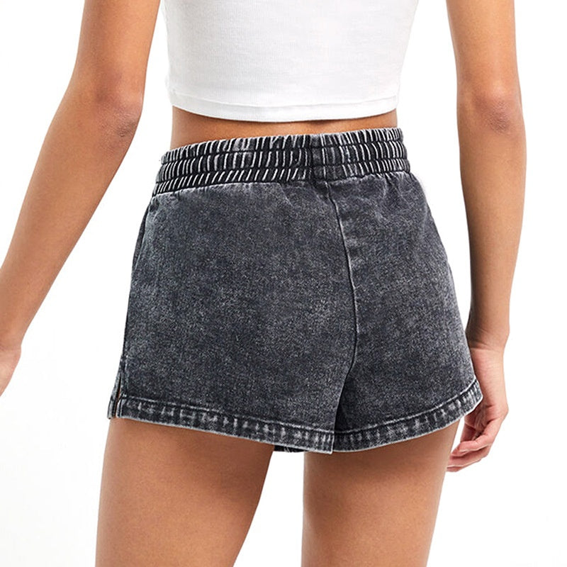 Multicolor Women's Mid-Rise Denim Shorts with Elastic Waist