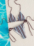 Women's Blue Striped Tie-Dye Bikini Set