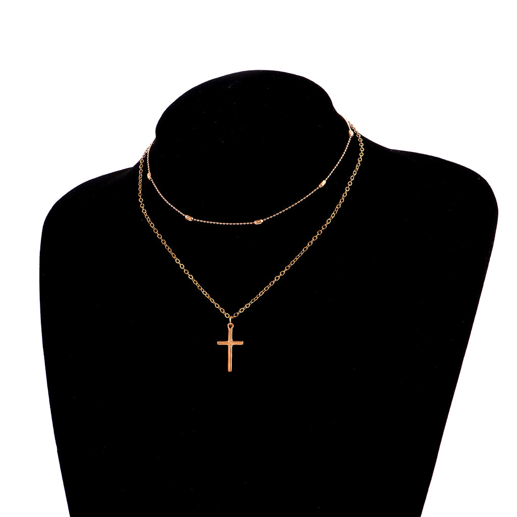 Stylish Cross Pendant Necklace with Geometric Layered Chain | Christian Jewelry