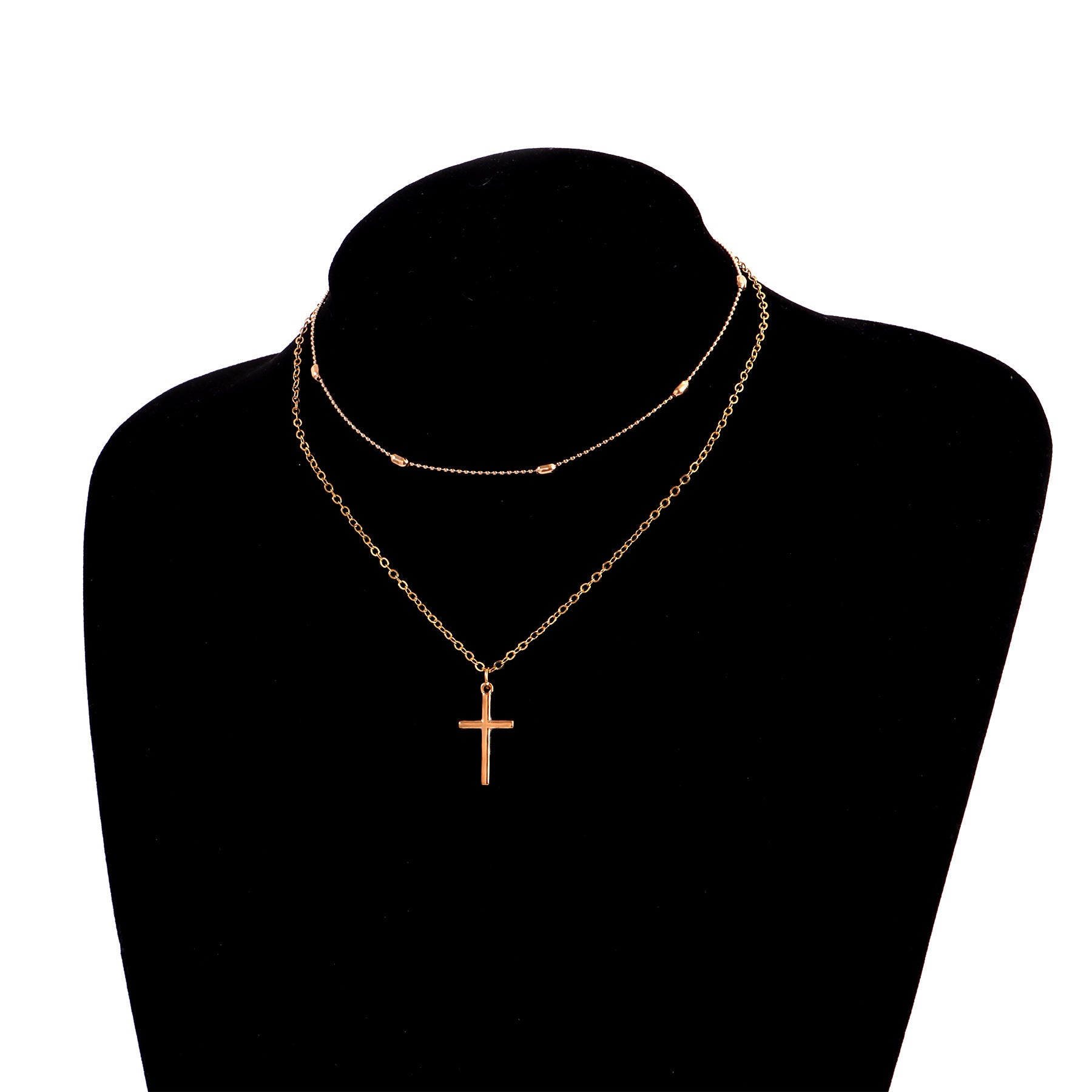 Stylish Cross Pendant Necklace with Geometric Layered Chain | Christian Jewelry