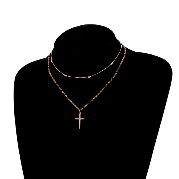 Stylish Cross Pendant Necklace with Geometric Layered Chain | Christian Jewelry