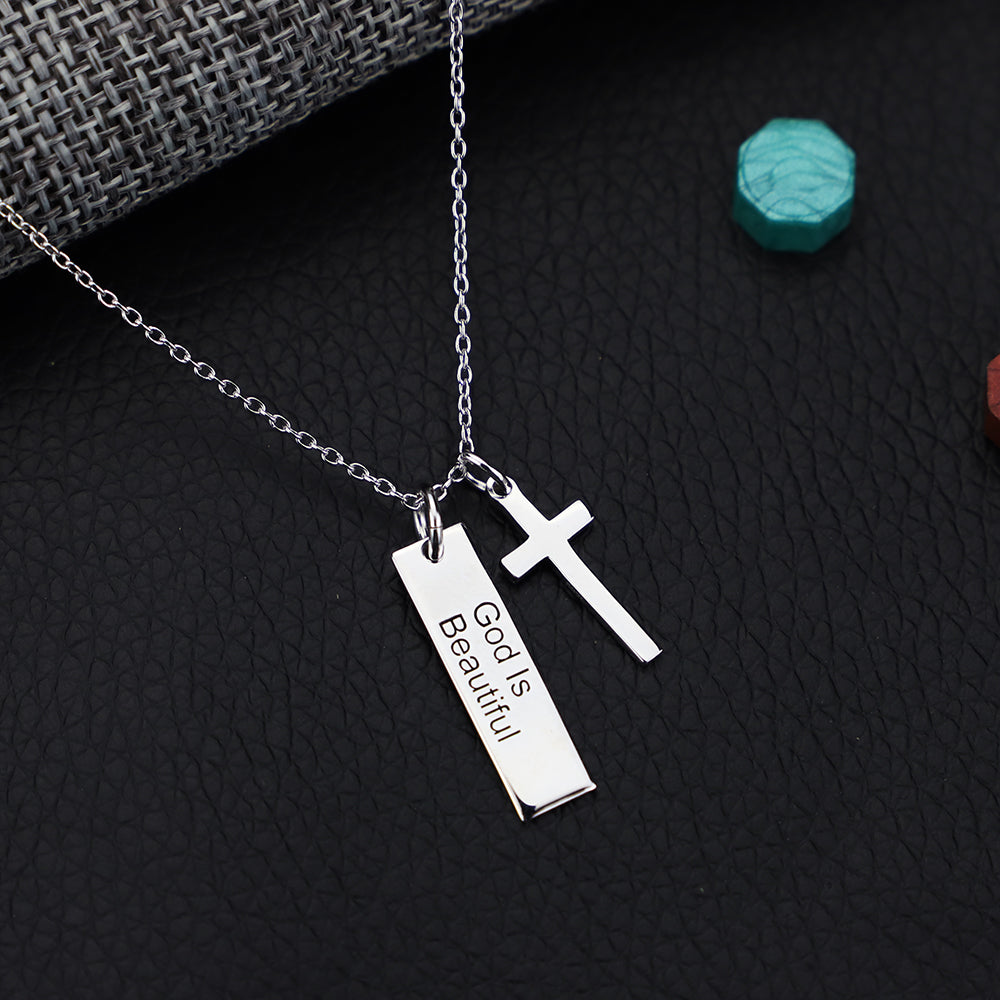 925 Silver Cross Necklace with Square Pendant | Christian Jewelry