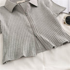 Striped Women's Zipper Crop Top - Vintage Harajuku Style