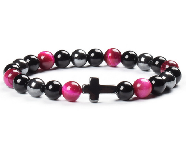 Colorful Tigereye Cross Agate Bracelet