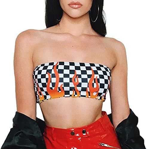 Flame Print Crop Top with High Waist Design