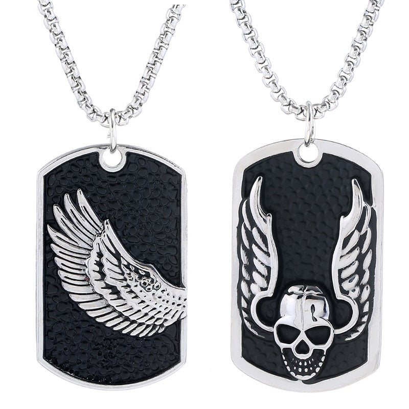 Alloy Feather Dog Tag Pendant with 70CM Chain