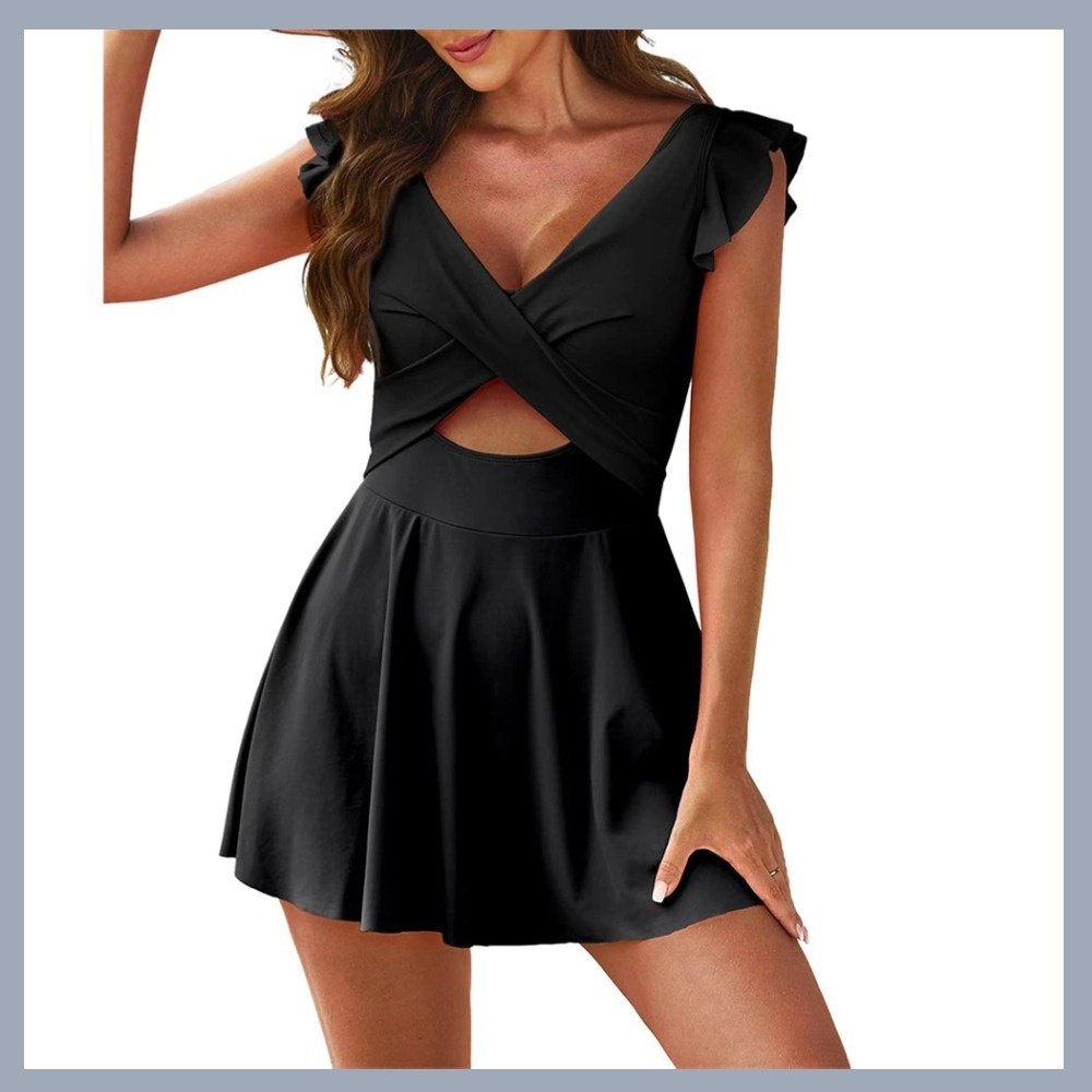 Color Block Cross-Front Swim Dress