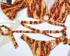 Puff Sleeve Wrap Bikini Set in Leopard Print