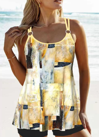 Abstract Print Flowy Tankini Set with Boyshorts