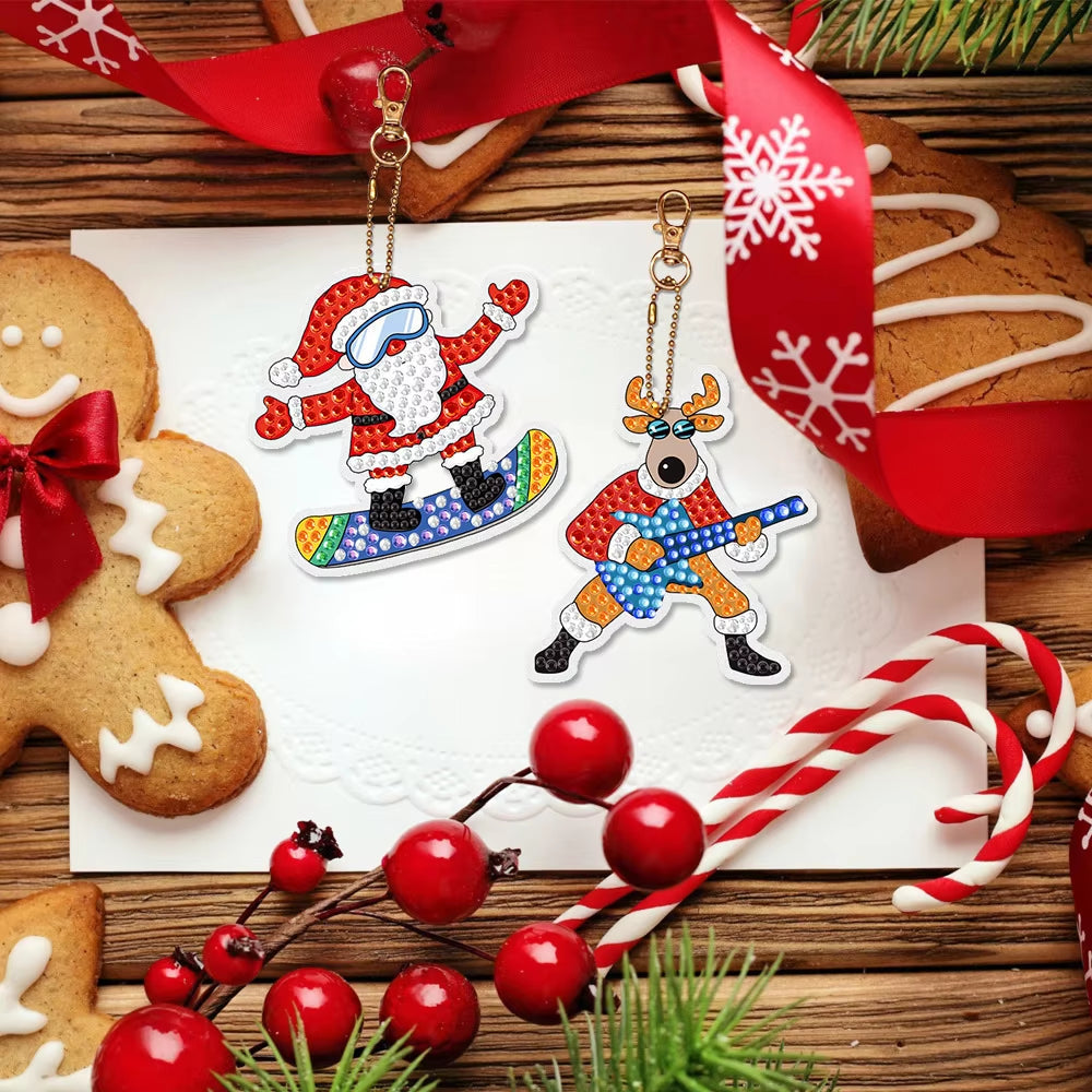 Christmas Diamond Painting Keychain 5D DIY Hanging Art Kits Ornaments for Kids Christmas Crafts Family Decor | Accessory