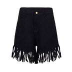 Fringed Women's Denim Shorts - Casual Straight-Leg Pants