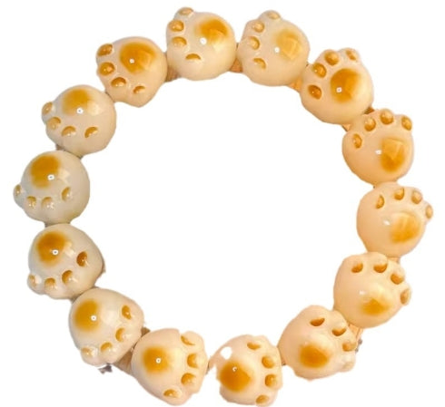 Cat's Paw Bodhi Root Bracelet with White Jade Design