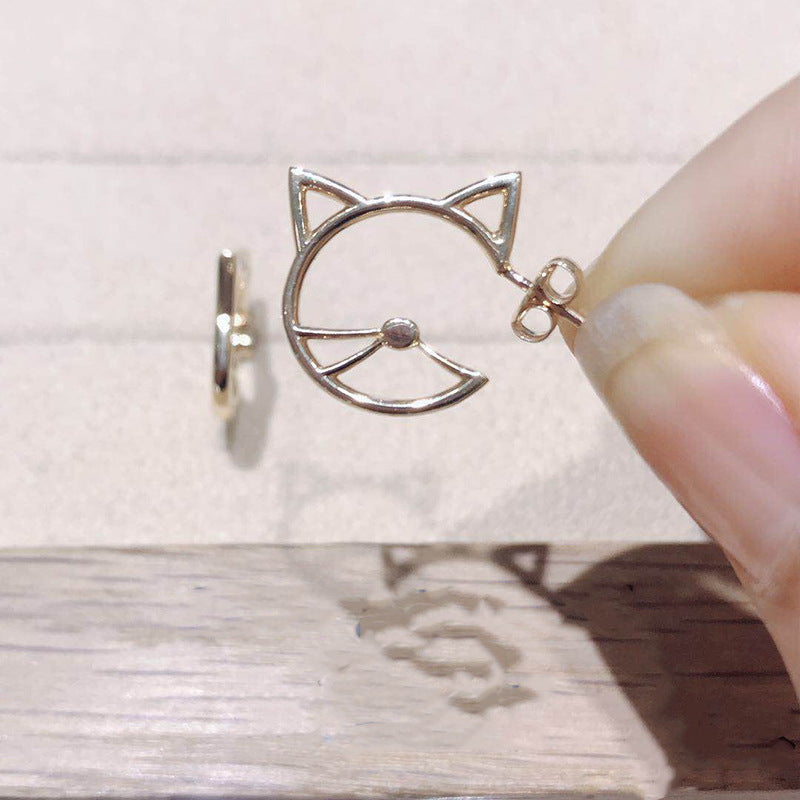Japanese Style Luxury Silver Cat Earrings
