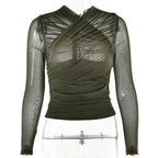 2023 Fashionable Sheer Mesh Zip Crop Top for Women
