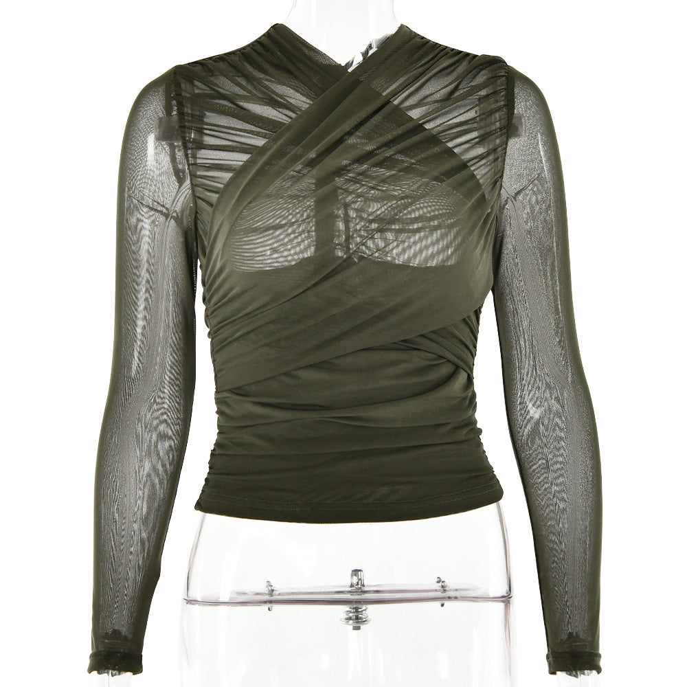2023 Fashionable Sheer Mesh Zip Crop Top for Women