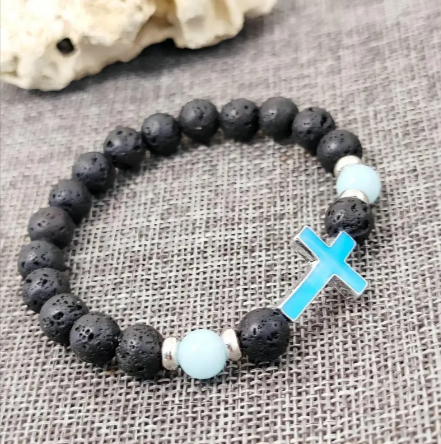 Luminous Volcanic Rock Cross Bracelet | Christian Jewelry