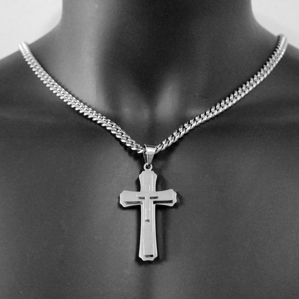 Men's Cross Pendant Steel Chain Necklace | Christian Jewelry