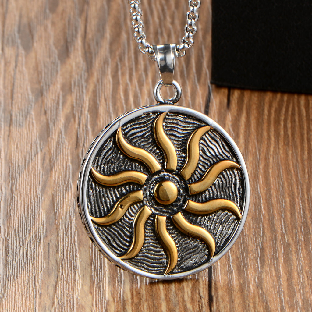 Flame Pendant Necklace with Stainless Steel Sun God