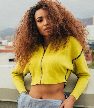 Color Block Crop Top with Zipper and High Waist Jacket