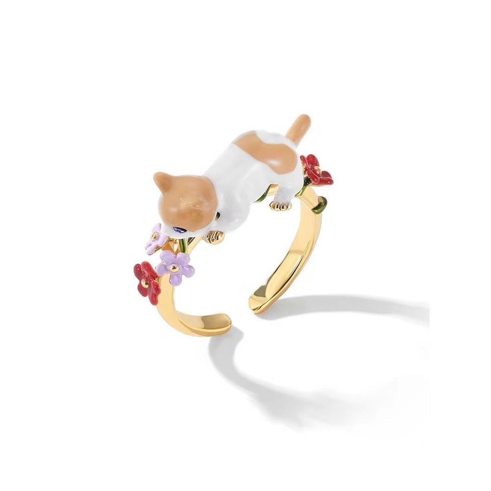 Smart Cute Cat Enamel Ring