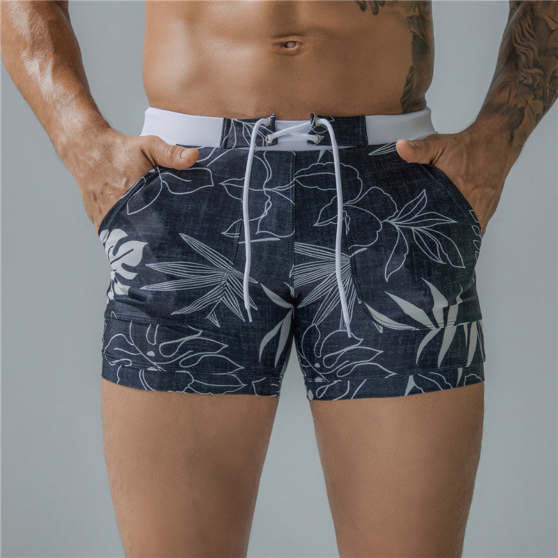 Men's Floral Print Drawstring Swim Trunks