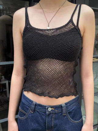Solid Color Mesh Tank Top with Long Sleeve Cover-up