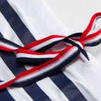 Men's Striped Square-Leg Swim Trunks with Swim Bag