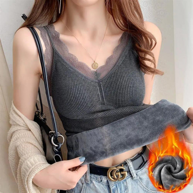 Lace Thermal Tank Top with Built-in Padding for Women