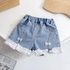Girls' Summer Bowknot Denim Shorts for Ages 1-5